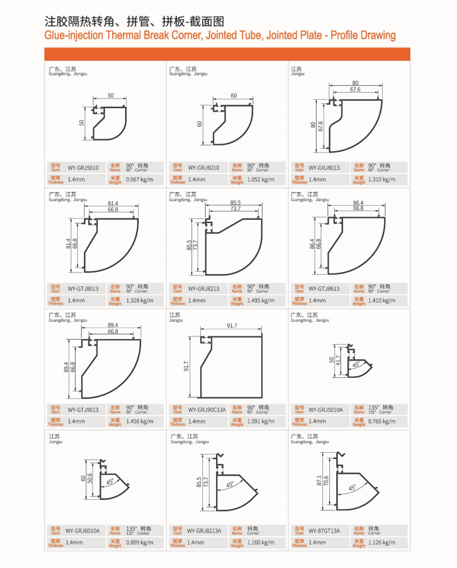 注膠隔熱轉角、拼管、拼板